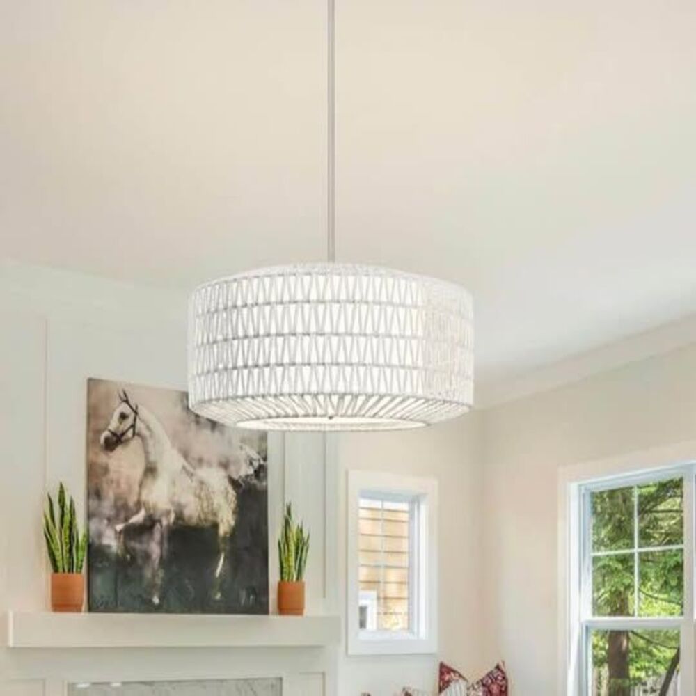 AyshwillDec 23” White Rattan 5-Light Pendant Chandelier –Woven Light